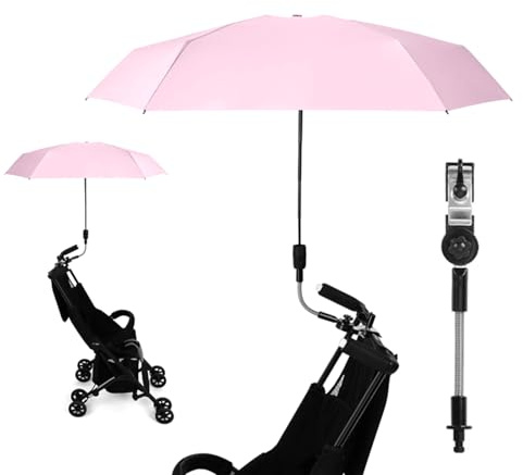 Universal Barnvagn Paraply med UV-skydd 50+ Barnvagnsparasoll Paraply Barnvagn Solskydd Barnvagn Diameter 90 cm Paraply Solskydd Barnvagn Barnvagn Gåvor (Rosa)