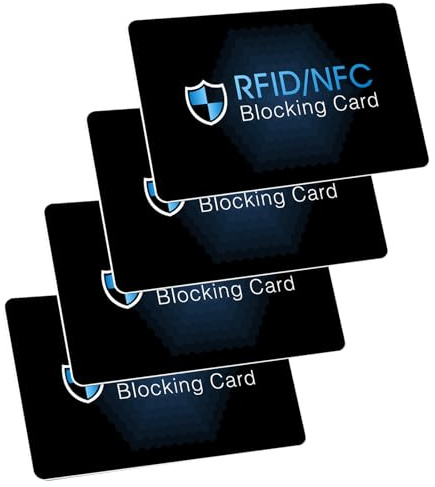 XIELBIS Lot de 4 cartes de blocage RFID/NFC pour cartes sans contact, protection antivol de cartes de débit et de crédit, bloqueur NFC fin pour portefeuilles, documents d'identité, passeport, etc