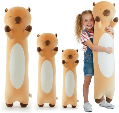 Kekeso Cojín Largo Capybara 60cm, Peluche de Animales Ultra Suave, Capybara Almohada Corporal Kawaii para Niños Adolescentes Adultos, Cumpleaños Navidad,Marrón