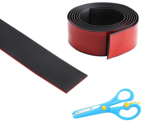 LOLANIUT Tira de Transición Suelo Autoadhesiva 5 cm x 2 m Perfil de Transición PVC Umbral de Puerta para Suelo Laminado Baldosas Moqueta Tira Cubrejuntas Negra + Tijeras