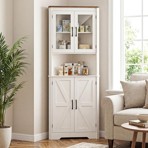 BonVache Credenza Angolare 170cm, Cucina, Bianco | Struttura angolare salvaspazio, 2 ante e 5 ripiani per una maggiore capacità contenitiva
