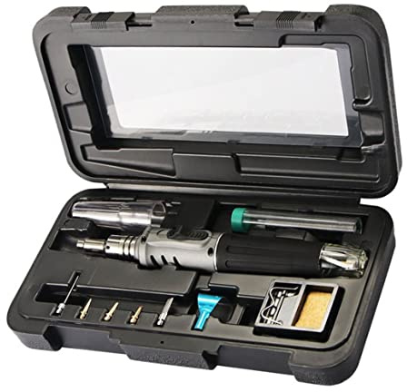 Soldador de gas de encendido automático, kit de soldador Juego de gas Kit de soldadura 10 en 1 Encendido automático Portátil en forma de pluma Gris, Soldadura