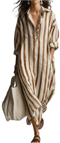 MOKBAY Vestidos Verano Mujer 2026 Cuello V Manga Larga Boho Playeros Elegante Summer Dresses for Women Frescos Beach Casual Chic Playa Sueltos Dress