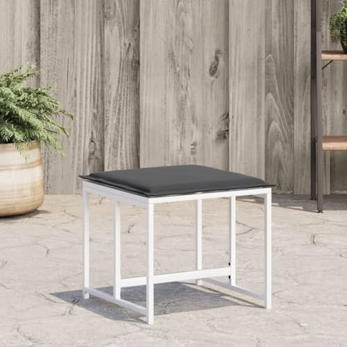 sephironlbb Lot de 4 tabourets de jardin avec coussins, blanc, acier et textilène, 40 x 40 x 35 cm, empilables, résistants aux intempéries, pour balcon, terrasse, extérieur, confortable, peu