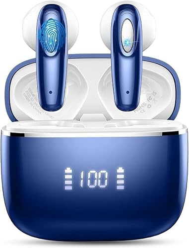 Écouteurs sans fil, écouteurs Bluetooth 5.3 intégrés 4 ENC, basses stéréo Hi-Fi, écouteurs sans fil, écouteurs intra-auriculaires Bluetooth 40H double écran LED, USB-C, étanchéité IP7 pour Android iOS