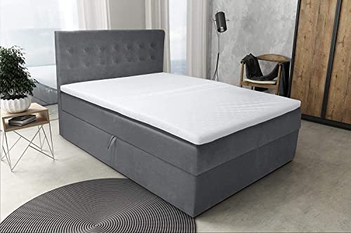 Best For Home Boxspringbett S Deluxe mit 7 Zonen Taschenfedermatratze 4 Größen 10 Farben (180x200, Grau)