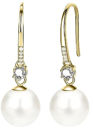 Gold Plated Pearl Drop Earrings for Women Cubic Zirconia Dangle Earrings