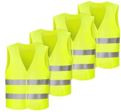 Anlising Gilet di Sicurezza, 4PCS Giallo Giubbotto di Sicurezza Riflettente, Gilet di Sicurezza ad Alta Visibilità,Gilet Riflettente per Auto,Gilet Catarifrangente,per Guidatore, Addetti alla Pulizia