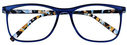 OPULIZE Arc Lunettes de Lecture Monture Carrées Minces Élégantes Charnières à Ressort Anti-Rayures Bleu Branches à Motif Hommes Femmes R66-3 +1.00