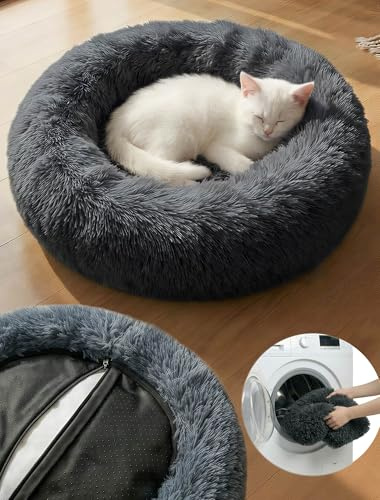 Moistu Small Dog Bed with Removable Cover - 50cm Nest Washable Donut Cat Dog Bed with Zip, Durable for 50+ Wash Cycles, Anti Anxiety Calming Fluffy Orthopedic Pet Beds, Non-slip Waterproof