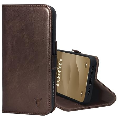 TORRO Leather Case Compatible with iPhone 15 Plus – Premium Leather Wallet Case with Kickstand and Card Slots - Dark Brown
