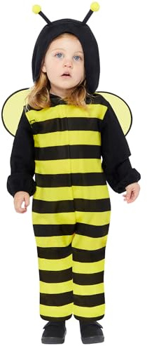 Amscan 9919073 – Unisex fleece Bee Onesie bebisar med huva med huvud fin klänning kostym storlek: 3–6 m