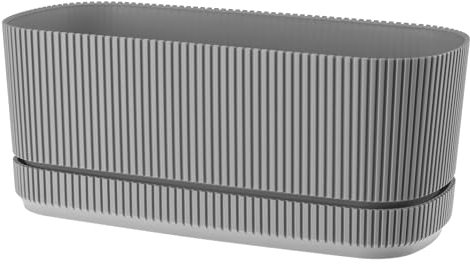 VERDENIA PERA Elegante vaso ovale con sottovaso speciale, elegante finitura antracite, leggero per interni ed esterni, 29 x 13 x 12 cm, grigio