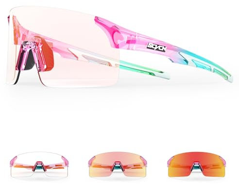 SCVCN Fahrradbrille Selbsttönend für Damen Herren, Photochrome Radsportbrille Sonnenbrille mit UV400 Schutz Randlose Transprante Gläser für Outdoorsports S142-PH
