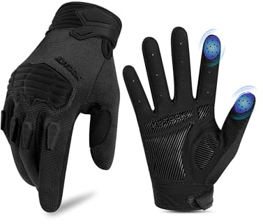KUTOOK Guantes de Ciclismo MTB Montaña Hombres Dedos Largos con 5mm Palma Almohadilla TPR SCR Protect Touch-Screen Transpirable Antideslizante Amortiguación Negro M