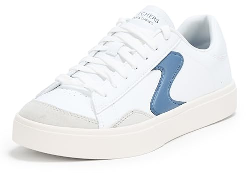 Skechers Eden LX Slick Talk - Sneaker da Donna, Bianco Navy Duraleather Grigio Trim, 40 EU