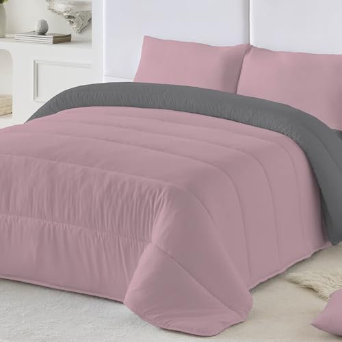 NATURALS - Edredón Nórdico 300 Gramos Liso Bicolor - Reversible - Microfibra Extrasuave - Acolchado Gran Confort y Transpirable - Rosa Viejo/Gris - Cama 135/150 (250x260 cm) - Fabricado en España