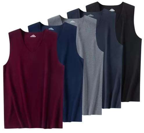 AOOPOO Lot de 5 Hauts Thermiques Homme sous-vêtements Brossés Chauds Hiver Maillot de Corps Débardeurs Thermiques sans Couture pour Homme Top Chemise à Col en V sans Manche Base Layer, S-3XL