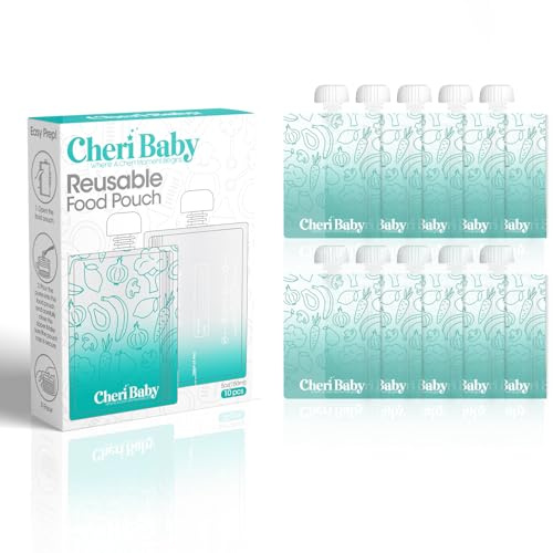 CheriBaby - Bolsas reutilizables para alimentos para bebés para niños pequeños, plástico sin BPA, aptas para alimentos, aptas para congelador, bolsa recargable para puré de manzana, yogur y puré,