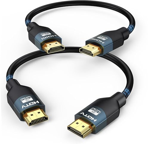 8K HDMI 2.1 Cable 0.5FT（6Inch）2-Pack, Ultra High Speed 48Gbps HDMI Cord, Support HDR10+, eARC, SBTM, QMS, CEC, HDCP 2.3 for TV, Monitor, PC, Laptop, HDMI Switch, HDMI Splitter, KVM, Projector