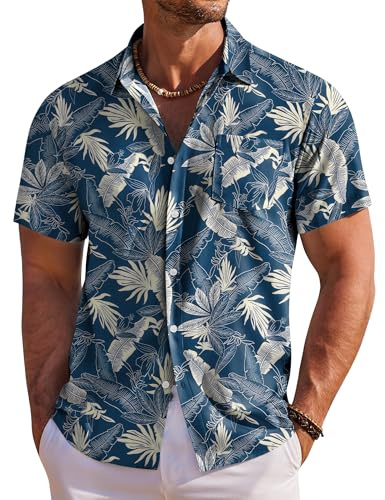 COOFANDY Hawaii-skjorta, män, kortärmad sommarskjorta, Hawaii-skjorta, män, semesterskjorta, blommor, strandskjorta, normal passform