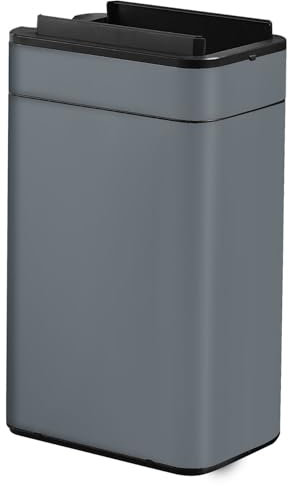 FlinQ Poubelle Cuisine 60 litres Automatique – Poubelle Rectangulaire avec Couvercle Bascule – Grande Capacité pour Cuisine Moderne – Design INOX Élégant - Antrecite