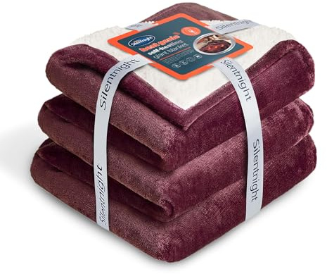 Silentnight Heat Genie Self Heating Giant Blanket - Cosy Warm Sherpa Fleece Throw with Unique Foil Layer to Retain Heat - Extra Large Reversible for Sofa Couch Bed Camping - 180x240cm, Berry