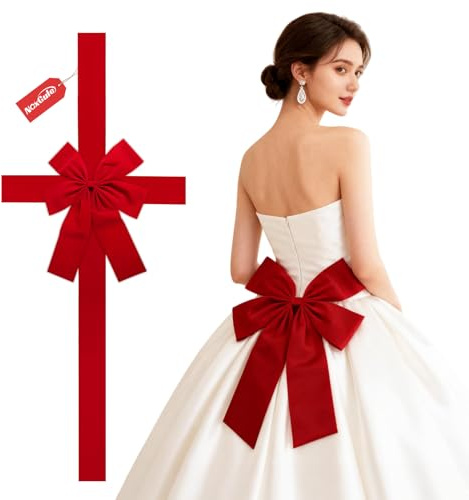 NoxGule Fiocco Porta Natale, Fiocco Natalizio per Porta, Nastro Rosso Natalizio per Porta, Decorazioni Natale Porta Ingresso per Porte, Finestre,Feste Natale,Ringraziamento,Matrimoni, 40cm X 50cm
