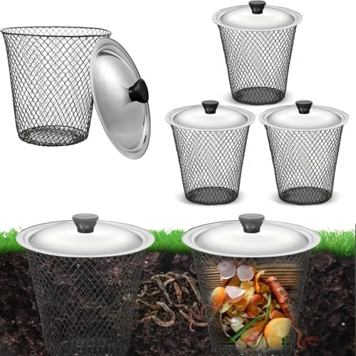 Cubo de compostaje de gusanos de metal resistente, 9.1 x 9.1 x 5.9 pulgadas, mini vermicompostador para jardinería al aire libre, reciclaje de residuos de alimentos de cocina, granja de gusanos