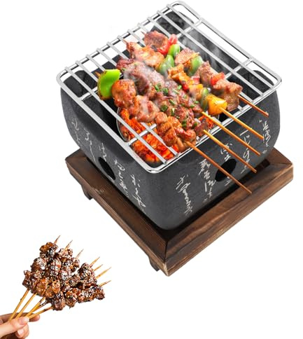 Mini barbecue japonais en alliage d'aluminium - Barbecue au charbon de bois décoratif avec inscription japonaise - Mini barbecue portable - 12 x 12 x 11 cm - Barbecue de table élégant et décoration
