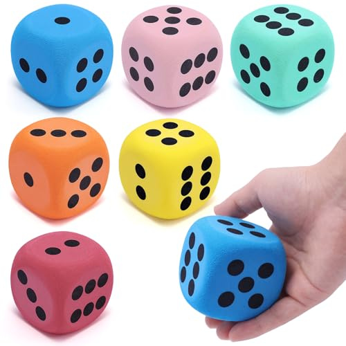6 Pcs Large Foam Dice 60mm Soft Large Dice Set | EVA Foam Quiet 6 Colours Giant Dice for Maths Games, Family Game Night, Kids Activities