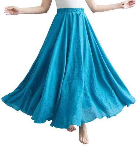 Kvinnors Dubbelskiktad Linnekjol Med Elastisk Midja A-linje Casual Boho D Grön Medium