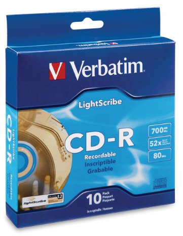 Verbatim 95115 700 MB 52x 80 Minutos LightScribe Disco Grabable CD-R, husillo de 10 Discos