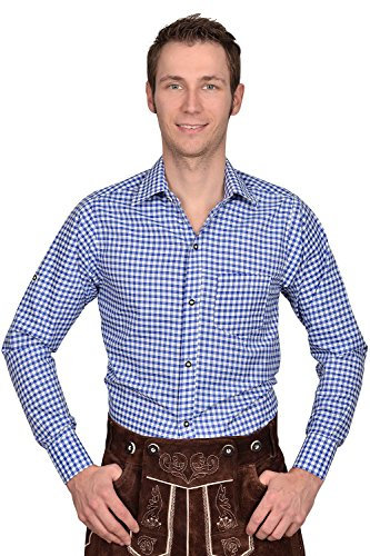 Edelnice Trachtenmode Trachten Herren Hemd blau weiß kariert Gr L