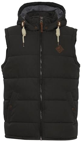 !Solid SDDry Weste Herren Weste Steppweste Outdoor Weste mit Kapuze Stehkragen Eingrifftaschen Baumwollmischung Regular fit, Größe:L, Farbe:Black (9000)