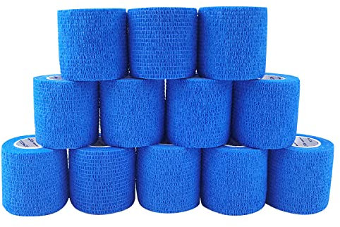 COMOmed Tissus non tissés pansement bandage pansements adhésifs Bandage animal,Bandage auto-adhésif élastique 5 cm X4.5m Bleu 12 rouleaux