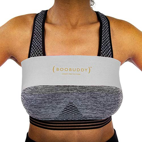 Booband Boobuddy Breast Support Band - High Impact Sports Bra Alternative Running Accessory for Women - Shock Absorbing Compression for Zero Bounce, Prevent Injury, Improve Posture, Grey, Medium
