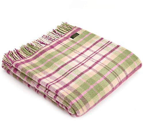 Tweedmill Textiles Cottage Check PINK KNEE RUG Throw Blanket -100% Pure New Wool - BRITISH MADE - PINK