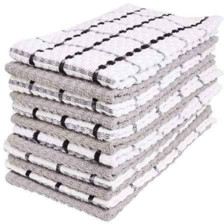 Kitchen Towels 12 Pack - Dish Towels and Dish Cloths - Hand Towel and Dishcloths Sets - 100% Soft Ring Spun Combed Cotton - Great for Cooking in Kitchen or Household Cleaning - Size 15 x 25 (Gray)