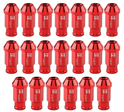 KIMISS Vis de pneu de voiture en aluminium, écrous de roue 20Pcs écrou de roue de course sécurisé M12X1.5 (rouge)