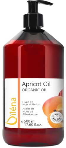 Oïléna Huile de Noyau d'Abricot Organique Pressée à Froid Huile de Massage Huile Démaquillante BIO Huile Vegetale Hydratante Visage, Corps, Cheveux 500 ml