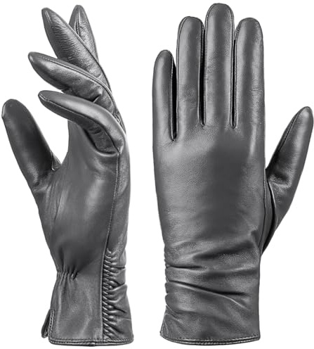 Dsane Womens Winter Genuine Sheepskin Leather Warm Gloves for Cold Weather