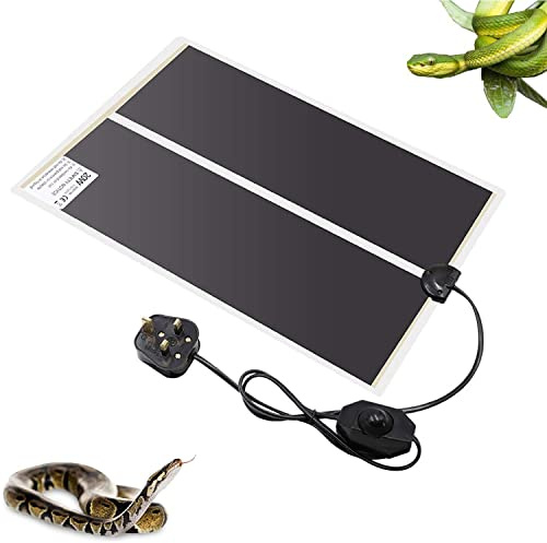XIEHUZA Reptile Heating Mat with Temperature Adjustment, Waterproof Reptile Heat Pad Under Tank Terrarium Heater for Amphibians, Small Animals, Seeding (20W - 16.5 x 11 IN)