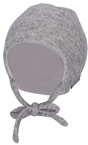 Sterntaler Baby Jungen Beanie Baby Beanie Melange Mütze - Beanie Baby - aus Strickfleece mit Ohrenklappen und Bindeband - grau, 37