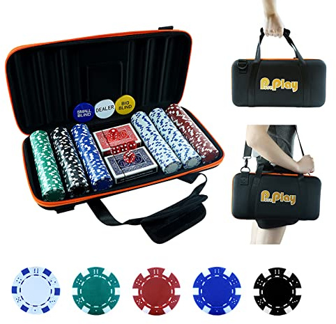 PUREPLAY 11.5 Gram Poker Chip Set - 300 PCS Casino Poker Chips with High-Strength Oxford Cloth Handbag for Texas Holdem Blackjack Gambling