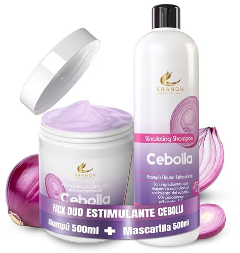 Pack Champú y Mascarilla Estimulante de Cebolla - Sin Olor a Cebolla - Alto Poder Antioxidante - Extracto de Cebolla Natural - 500ml + 500ml