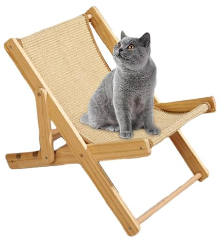 Silla elevada de sisal para gatos, tumbona ajustable de madera y sisal/lona, hamaca grande para gatos, cama interior para mascotas, , gato, cachorro, perro pequeño, capacidad de peso de 10 kg