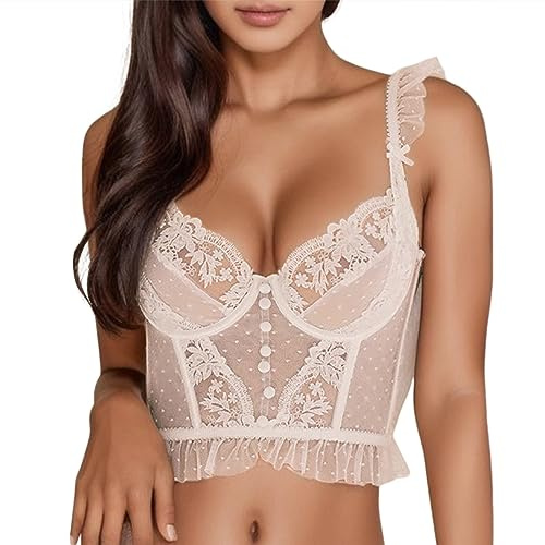 bgyujn Las mujeres corsé francés con aros Ultra Delgado Push Up Fishbone Corsé Bordado Encaje Sexy Sujetador Ropa de Maternidad Pantalones Cortos