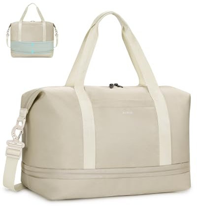 ECOHUB Erweiterbare Ryanair Handgepäck 40x30x20, Handgepäck Tasche 40x20x25 Mit Abnehmbar Nass-Tasche für Flugzeug, Recycelt Reisetasche Handgepäck, Weekender Damen Herren, Patent Anhängig(Beige)