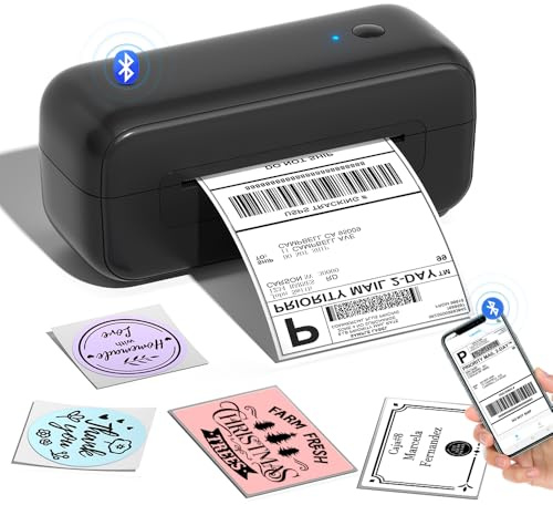 Phomemo Bluetooth etikettskrivare, etikettskrivare 4 x 6 fraktetiketter, skrivare för Mac/PC, etikettskrivare, bluetooth-etikettskrivare för Amazon, Etsy, Shopify, Royal Mail, DHL, FedEx-Svart